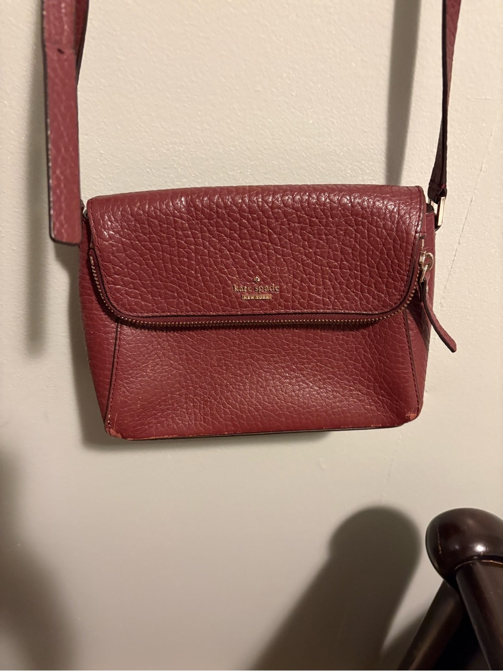 kate spade Pebbled Leather Crossbody in Burgundy Red